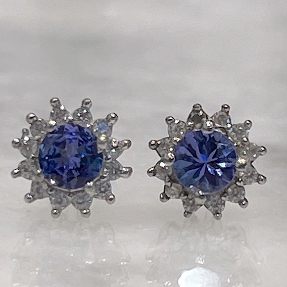 Jewelry - Tanzanite Cambodian Zircon Sterling Silver Halo Stud Earrings